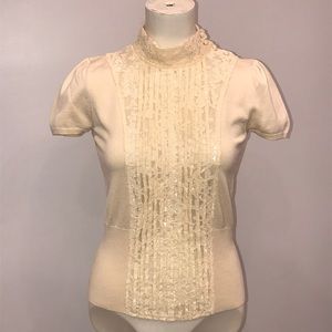 INC Silk Knit & Lace Mock-neck Top